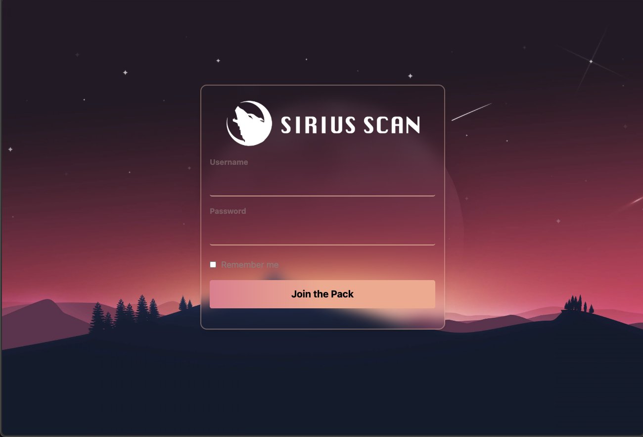 Sirius Scan Login Page